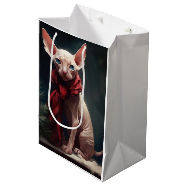 Sphynx Dog in Snow Christmas Medium Gift Bag (Front Angled)