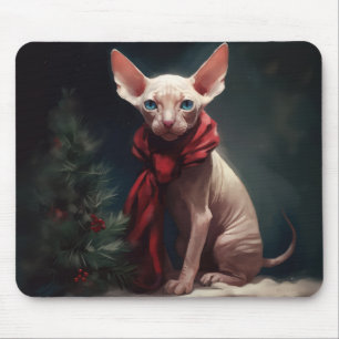 Sphynx Dog in Snow Christmas Mouse Pad