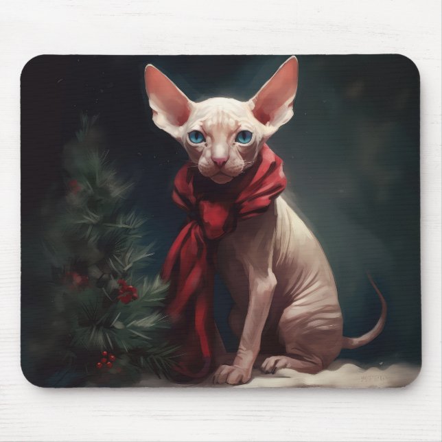 Sphynx Dog in Snow Christmas Mouse Pad (Front)