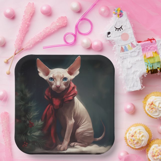Sphynx Dog in Snow Christmas Paper Plate (Party)