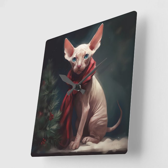 Sphynx Dog in Snow Christmas Square Wall Clock (Angle)