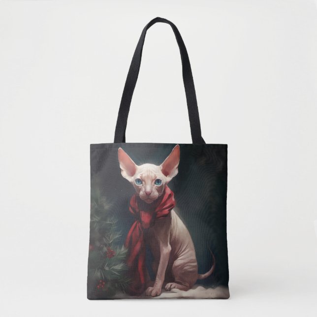 Sphynx Dog in Snow Christmas Tote Bag (Front)