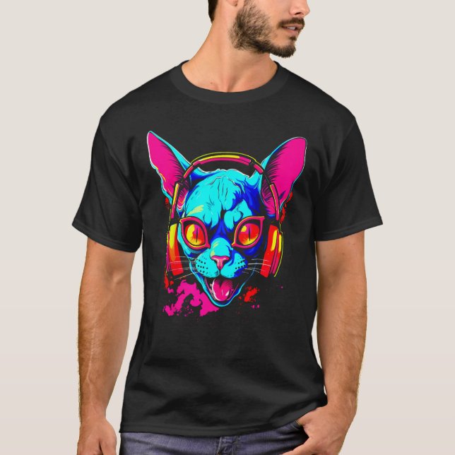 Sphynx Hairless Cat DJ T-Shirt (Front)