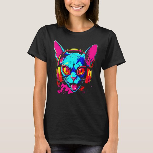 Sphynx Hairless Cat DJ T-Shirt (Front)