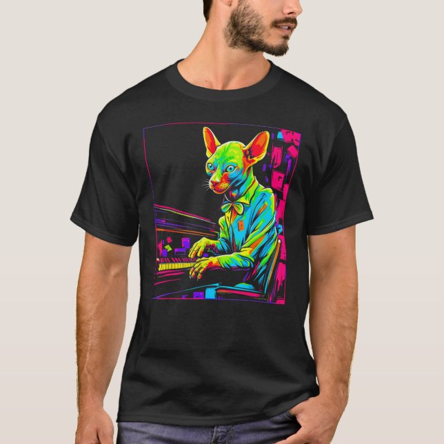 Sphynx Hairless Cat Piano T-Shirt (Front)