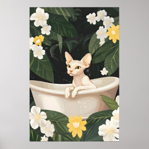Sphynx In Bathtub Poster, Funny Cat Poster, Sphynx Poster