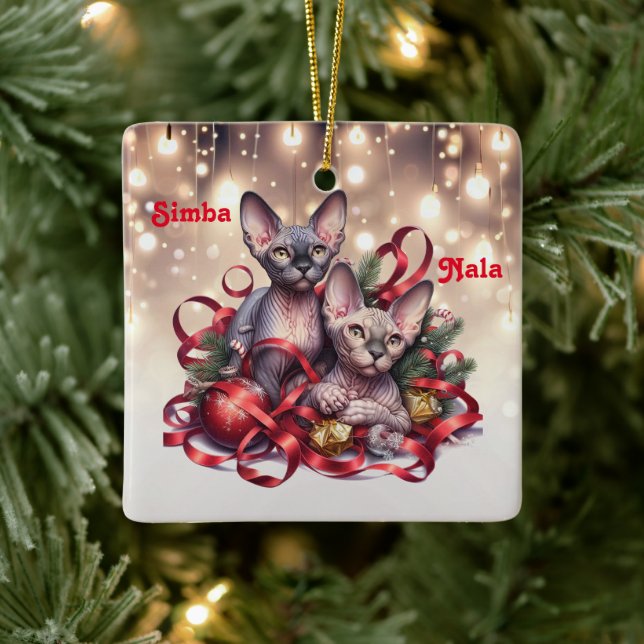 Sphynx Kittens Christmas  Ceramic Ornament (Tree)