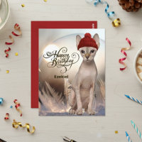 Sphynx Kitty Red Hat Birthday Postcard