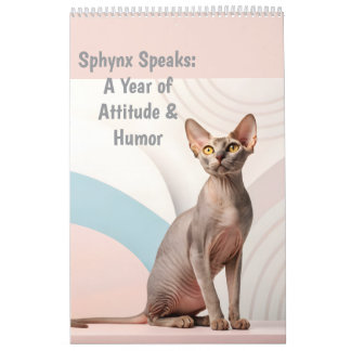 Sphynx Speaks: Editable Monthly Cat Humor Art Calendar