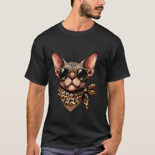 Sphynx Wearing Leopard Scarf Animal Wearing Sungla T-Shirt
