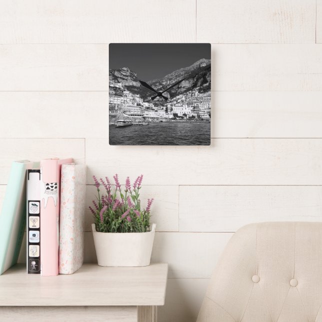 Spiaggia di Positano Marina Grande 2 - BW Square Wall Clock (Reading Room)