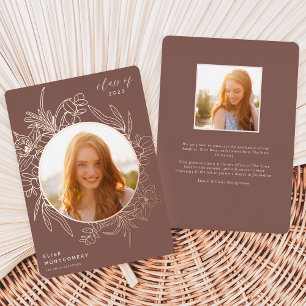 Spice Floral Foil Photo Graduation Announcement