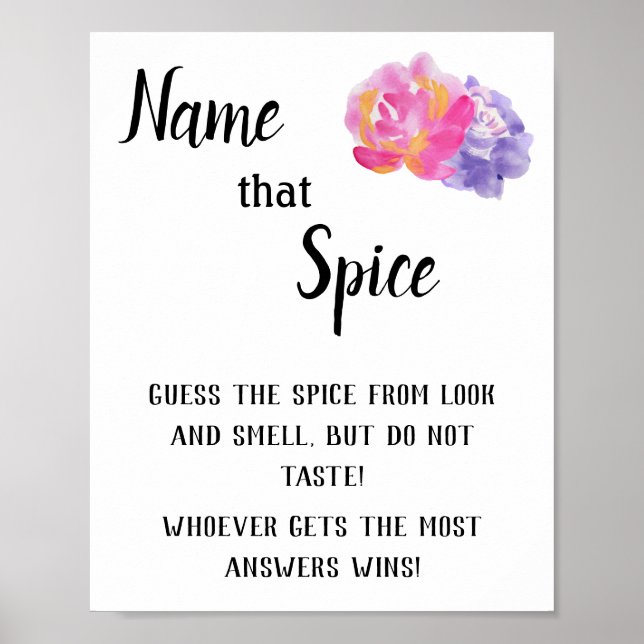 "Spice It Up: Name That Spice Bridal Shower Game" Poster (Front)
