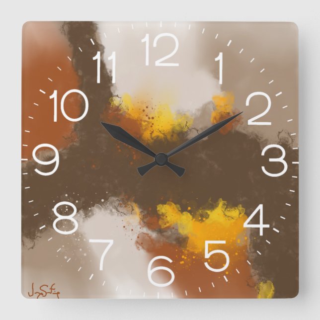 Spice Of Life - Brown Yellow Orange Abstract Art Square Wall Clock (Front)