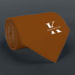 Spice Orange Elegant Monogram   Name | One-Sided Tie<br><div class="desc">An elegant one-sided necktie featuring a bold white monogram across a Spice orangish color background. On top of this monogram sits your first or last name spelled out in all capitals. If you prefer a bolder look for the personal name inside of the large letter you can do the following:...</div>