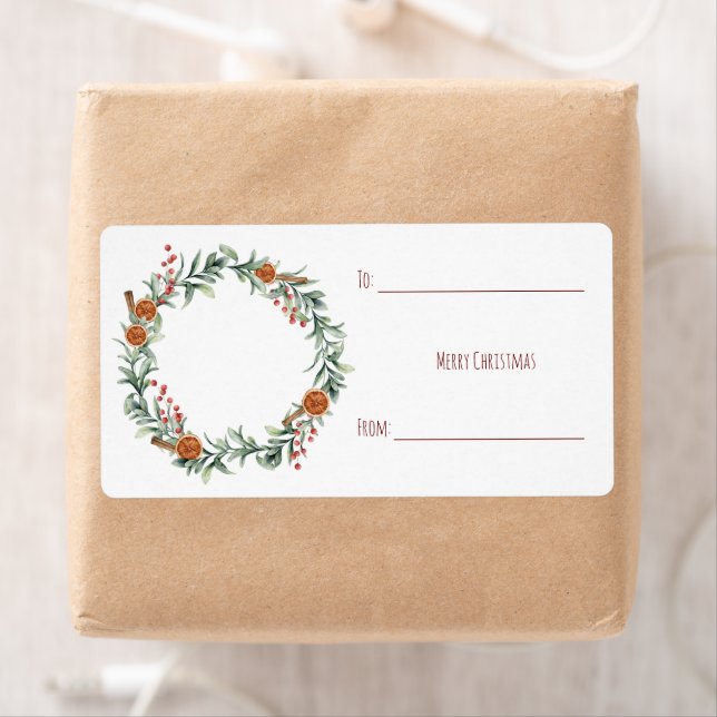 Spiced Christmas Foliage Wreath Gift Labels (Insitu)