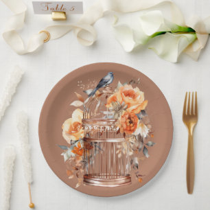Spiced Cider Orange Gold Blue Birdcage Paper Plate