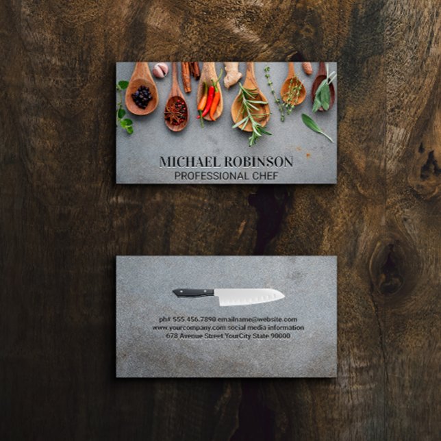 Spices and Herbs on Wooden Spoons Business Card (Creator Uploaded)