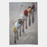 Spices on Spoons, teaspoons, cooking dish