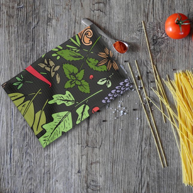 Spices pattern custom name black tea towel (Creator Uploaded)