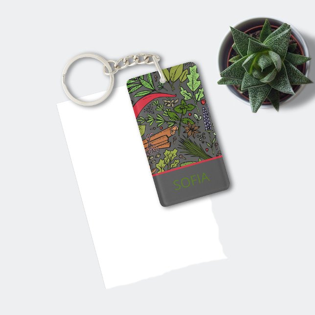 Spices pattern custom name grey key ring (Creator Uploaded)