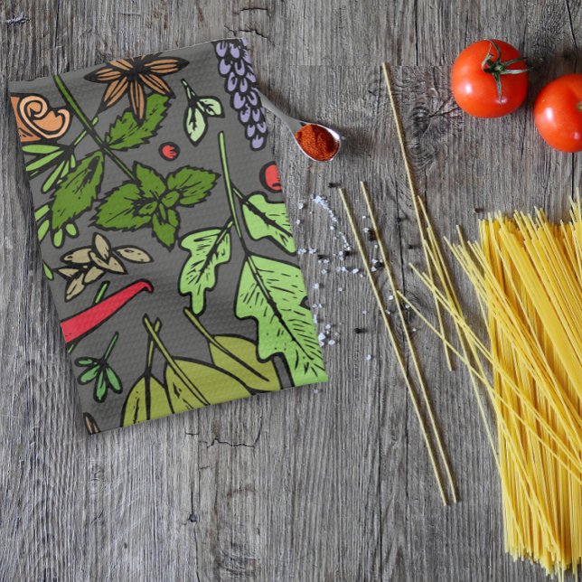 Spices pattern custom name grey tea towel (Creator Uploaded)