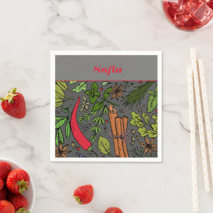 Spices pattern custom  name grey white napkin