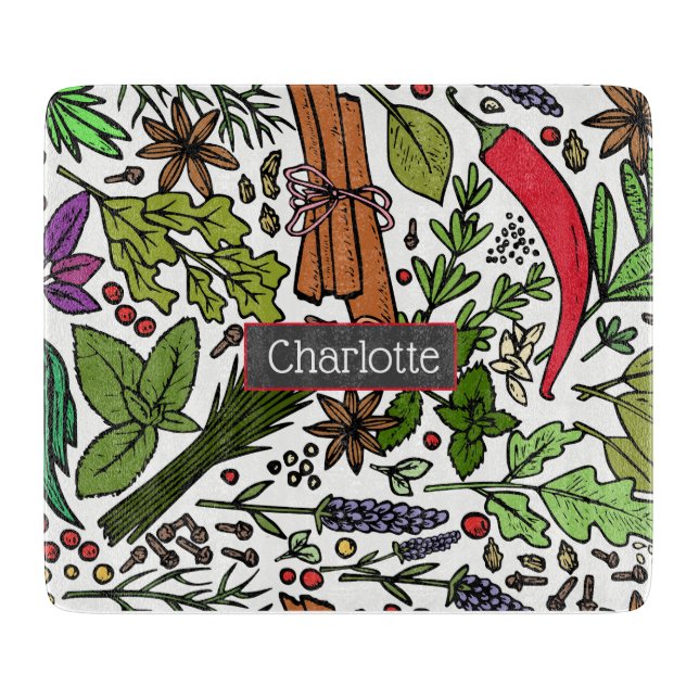 Spices pattern custom name white cutting board (Front)