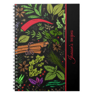 Spices pattern kitchen black Spiral Photo Notebook