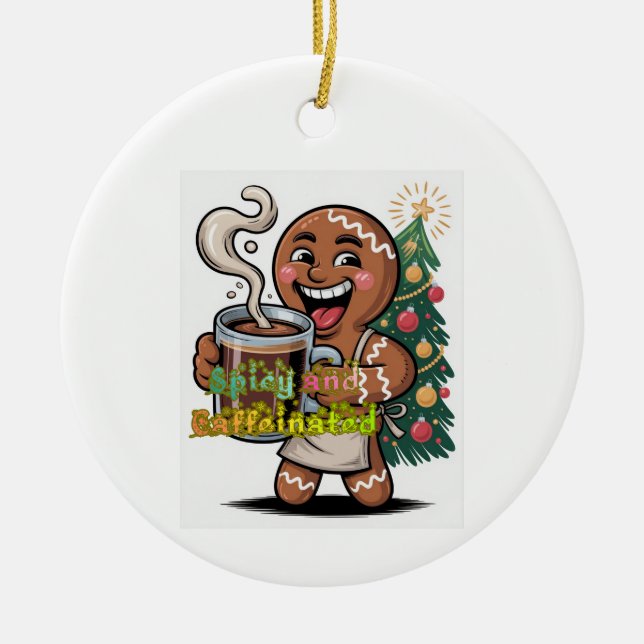 Spicy and Caffeinated Ceramic Tree Decoration (Front)