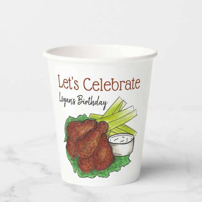 Spicy BBQ Buffalo Chicken Wings Tailgate Big Game Paper Cups (Front)