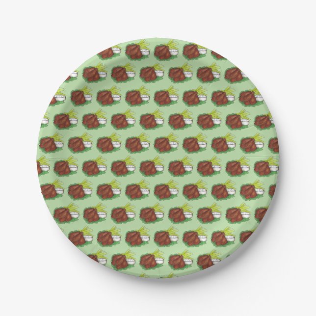 Spicy BBQ Buffalo Chicken Wings Tailgate Party Paper Plate (Front)