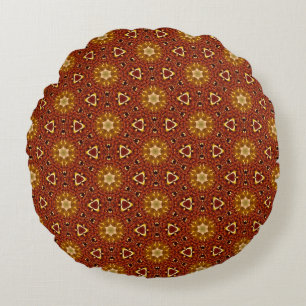 Spicy Brown Yellow Masala Pattern Round Cushion