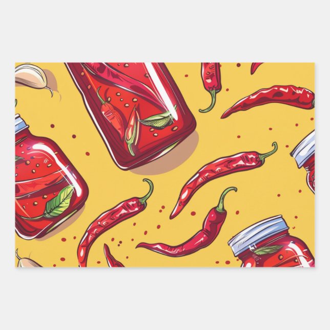 Spicy Chili Crisp Sauce Pattern – Bold and Flavorf Wrapping Paper Sheet (Front)
