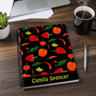 Spicy Chili Pepper Pattern Personalized Notebook