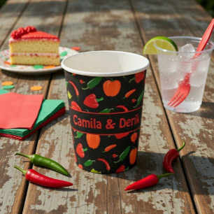 Spicy Chili Pepper Pattern Personalized Party Paper Cups
