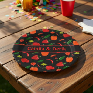 Spicy Chili Pepper Pattern Personalized Party Paper Plate