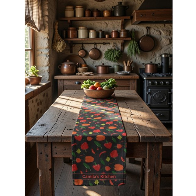 Spicy Chili Pepper Pattern Personalized  Short Table Runner (Creator Uploaded)