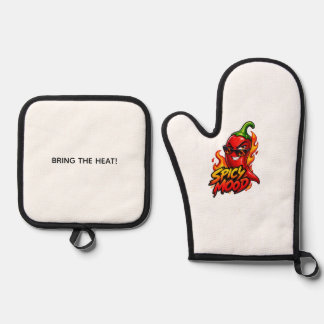 Spicy Chilli Pepper Kitchen Apron – Bold Hot Peppe Oven Mitt & Pot Holder Set