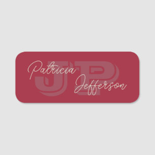 Spicy Dark Red Handwritten Calligraphy Monogrammed Name Tag