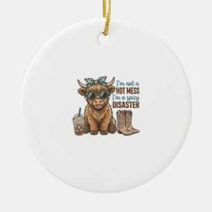 Spicy Disaster Highland Cow Coffee Western Shirt D Ceramic Tree Decoration