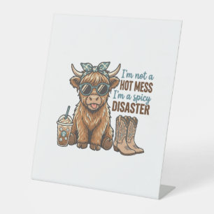 Spicy Disaster Highland Cow Coffee Western Shirt D Pedestal Sign