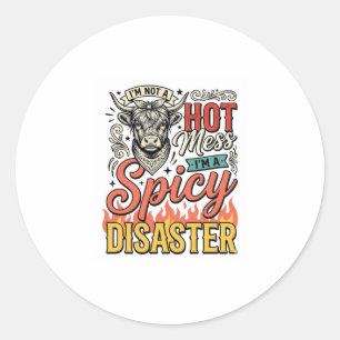 Spicy Disaster Highland Cow Vintage Western Shirt Classic Round Sticker
