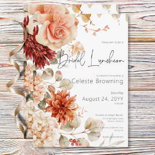 Spicy Fall Rust & Blush Boho Floral Bridal Lunch Invitation