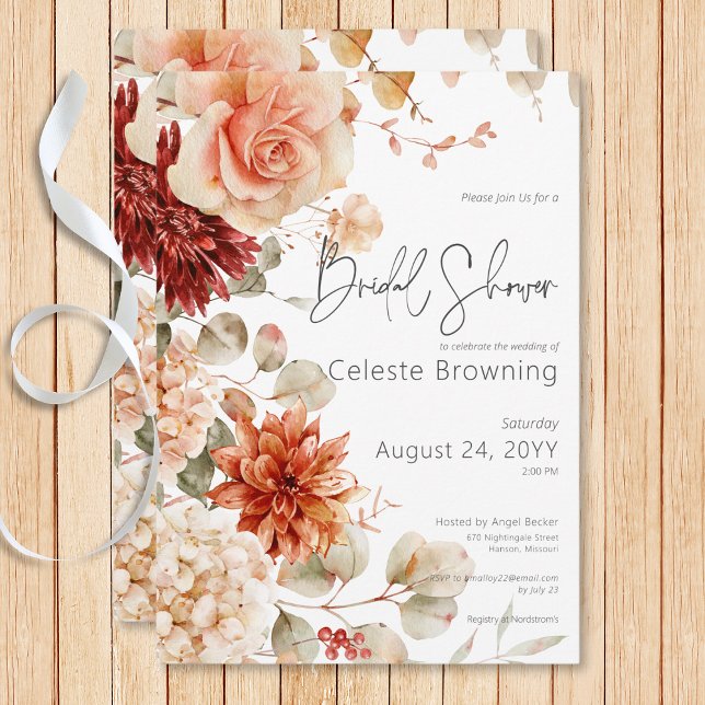 Spicy Fall Rust & Blush Boho Floral Bridal Shower Invitation (Spicy Fall Rust & Blush Boho Floral Bridal Shower Invitation)
