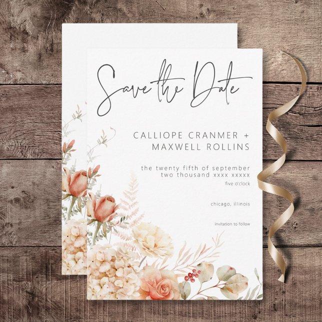 Spicy Fall Rust & Blush Floral Wedding Save The Date (Spicy Fall Rust & Blush Boho Floral Wedding Save the Date Card)