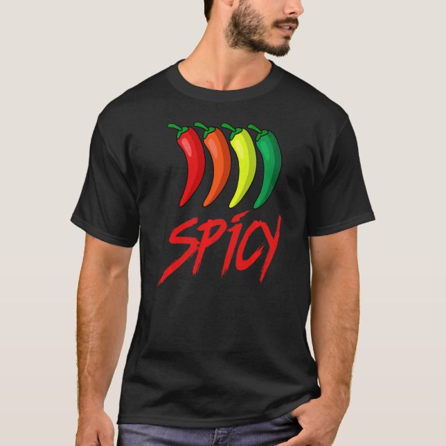 Spicy Fun Hot Chilli Sauce Peppers Spicy Food T-Shirt (Front)