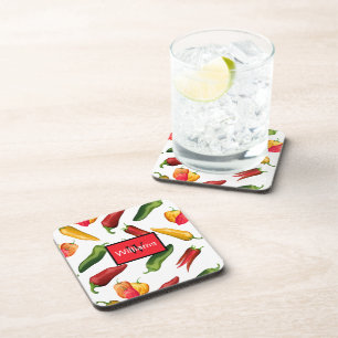 Spicy Hot Chilli Peppers Monogrammed Coaster