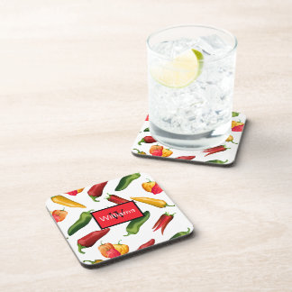 Spicy Hot Chilli Peppers Monogrammed Coaster