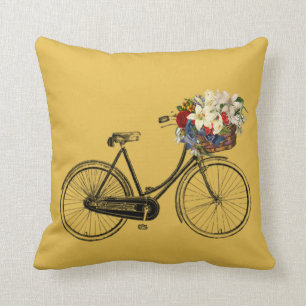Spicy Hot Mustard bicycle flower Throw pillow